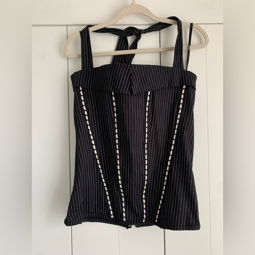 Vintage Y2K women’s Super Low Fat Halter Pinstriped Corset Top 2XL XXL